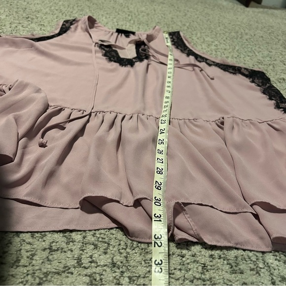 Lane Bryant Pink Chiffon Black Lace Accent Tiered Drop-Waist Peplum Top Size 28 - Picture 10 of 10
